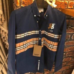 New Burberry Men Cotton Navy Shirt